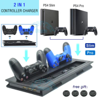 2in1 PS4 Slim Pro Console Cooler Fan Vertical Stand PS 4 Dual Controller Charger Dock Station for Sony Playstation 4 Slim Pro