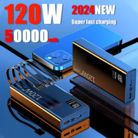 120W 50000mAh High Capacity Power Bank 4 in 1 Fast Charging Portable Battery Charger For iPhone Samsung Huawei Powerbank 2024