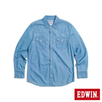 EDWIN 西部式長袖牛仔襯衫-男-漂淺藍