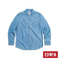 EDWIN 男裝 西部式長袖牛仔襯衫-漂淺藍