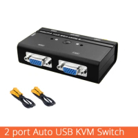VGA Switch Auto USB KVM Switch with USB Console 1 set of keyboard mouse controls 2 computer hosts with KVM cable