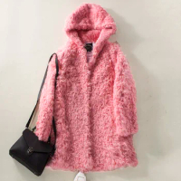 100%lamb fur coat with fur hood 100%natural furreal fur coat real fur coats for women winter coat women