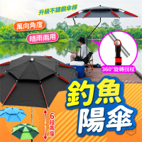 【DE生活】升級黑膠戶外傘 釣魚遮陽傘 2.4米 防風釣魚傘 抗UV 露營傘 沙灘傘野餐傘釣魚折疊傘(360度可調整)