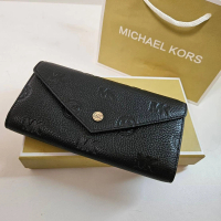 【Michael Kors】Michael Kors mk 新款 信封式滿版logo長夾禮盒紙袋組 黑色