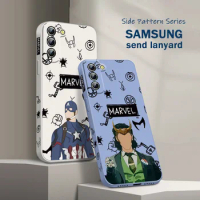 Marvel Loki Captain America Phone Case For Samsung S22 S21 S20 FE S10 Note 20 10 Ultra Lite Plus Liquid Left Rope Cover