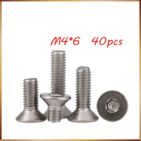 Free shipping 40pcs M4*6mm 304 Stainless steel Flat Screws Inner Hexagon Socket Countersunk Head Screwstainless nails,bolts