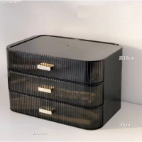 桌面雜物抽屜式收納盒（透灰-抽屜*3） 