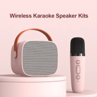 Mini Karaoke Machine Portable Bluetooth Speaker 1-2 Wireless Microphone Portable Karaoke Speaker Set Music Player for Party Home