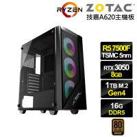 【NVIDIA】R5六核GeForce RTX 3050{冰風暴ZJ23C}電競電腦(R5-7500F/技嘉A620/16G/1TB)