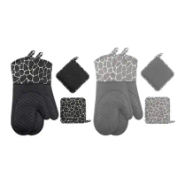 Silicone Oven Mitts Steam Resistant Anti Slip BBQ Gloves Oven Mitts And Pot Holders Sets BBQ Gloves Heat Resistant Pot Holders