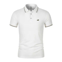 2024 CARTELO Short sleeved summer new polo shirt Short sleeved men's button striped trendy polo shirt
