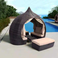 Outdoor Furniture Rattan Sun Lounger Set Hotel Folding Swimming Pool Lounge Beach Chair