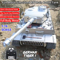1:16 Full Body Metal Remote Control Tank 150M Simulate Smok Light Sound Effects 360-Degree Rotation Turret RC Main Battle Tank
