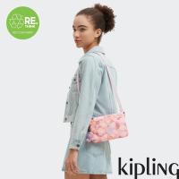 『千層包』Kipling 粉橘花卉印花單肩隨身斜背包-RIRI