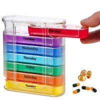 Portable Weekly 7 Days Pill Box Colorful Design Stackable 4 Times A Day Medicine Storage Dispenser/Plastic Pill Organizer Boxes