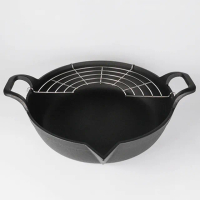 【福介商店】南部鐵器 IWACHU 岩鑄 鑄鐵平底油炸鍋25cm(油炸 唐揚 雙耳 湯鍋 火鍋)