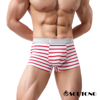 【SOUTONG】純棉時尚條紋吸排透氣型男平口褲-1件-紅色(紅色、平口褲、內褲、男內褲、透氣、舒適、時尚)