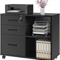 3 Drawer Office File Cabinets, Mobile Lateral Printer Stand with Open Storage Shelf, Rolling Filing Cabinet with Wheels