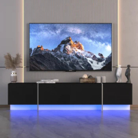 TV Console with Locker, Remote Control, APP Control LED TV Cabinet, 31 Modes Changing Lights, For 75 Inch TV