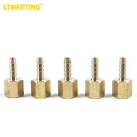 LTWFITTING Brass Fitting Coupler 1/4-Inch Hose Barb x 1/4-Inch Female NPT Fuel Water Boat(Pack of 5)