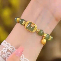 Luxury Multicolor Natual Rutilated Quartz Hetian Jade Agate Stones Beaded Bracelets Bangles for Women Fine Jewelry YBR1008