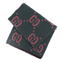 GUCCI 古馳  大雙G LOGO 雙色圍巾 (黑/粉)