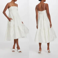 A-Line Wedding Dress Strapless Zipper Satin Spaghetti Straps Simple Sleeveless Mid Calf Affordable