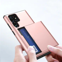 Armor Slide Card Slot Bag Phone Case for Samsung Galaxy S22 S20 S21 Fe Note 20 Ultra S10 S9 S8 S10e S7 Note 10 Plus Wallet Cover