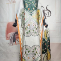 New Style Oversize Fashion African Women Butterfly Printed Silk Hijab Kaftan Dress Dashiki Abaya Free Size Muslim Lady Abaya
