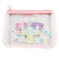 【小禮堂】Sanrio 三麗鷗 x 粧美堂 透明PVC扁平收納包 緞帶款 美樂蒂 酷洛米 大耳狗(平輸品)