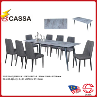 [DINING SET] Cassa Glossy Snow Mountain/Italian Armani Grey  180x90CM (1+8)/140x80CM (1+6) Ceramic D