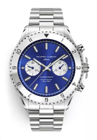 Filippo Loreti 中性不銹鋼Ascari Retro Blue Link Quartz手錶，直徑42mm，銀色不銹鋼手鍊