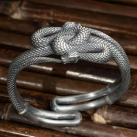 Vintage Handmade Cobra Snake Cuff Bangle for Men Women's Domineering Adjustable Silver Plated Animal Bangle Punk Jewelry