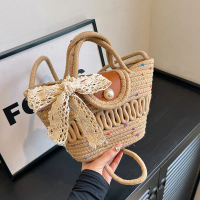 Handmade Beach Woven Handbag Trendy Ins Style Straw Bag Niche Handheld Basket Beach Tote Bag