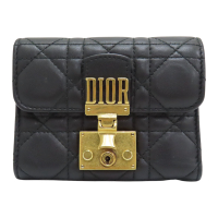 【二手名牌BRAND OFF】Dior 迪奧 黑色 籐格紋 皮革 Dioraddict 扣式 三折短夾