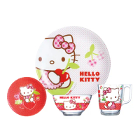 【法國Luminarc 樂美雅】Hello Kitty 甜蜜櫻桃3件餐具組/法國進口/玻璃餐盤/微波餐盤/健康環保/凱蒂貓