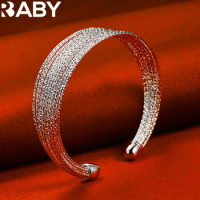 URBABY 925 Sterling Silver Multi-line Bangle Bracelet For Woman Man Wedding Engagement Party Charm Jewelry Valentine's Day Gift