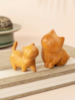 檀香木小貓木雕手把件可愛創意個性復古室內辦公桌擺件家居裝飾品