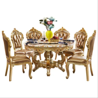marble dining table sends turntable solid wood round table luxury noble golden dining table and chair combination table