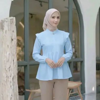 Amanda Blouse Ruffle Wanita Elegant Kemeja Linen Premium/ Atasan wanita hijab Lengan Panjang warna M