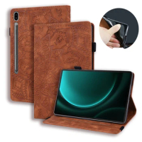 For Samsung Tab S9 FE Case Emboss PU Leather TPU Inner Stand Wallet Cover For Funda Galaxy Tab S9 FE S9 FE Plus Case Cover Coque