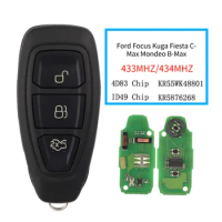 For Ford Focus Kuga Fiesta C-Max Mondeo B-Max 3buttons Keyless Go Smart Remote Car Key 433MHz FSK with 4d83 49Chip HU101 Blade