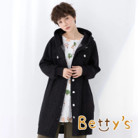 【betty’s 貝蒂思】牛仔布拼接長版連帽外套(黑色)