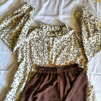 Blouse Motif Bunga Lengan panjang + Celana kulot Crinkle