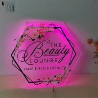 Custom Business Flower Pink Logo Sign Mirror Gold Neon light Signs Personalised Acrylic Logo Business Stickers Wall Workshop