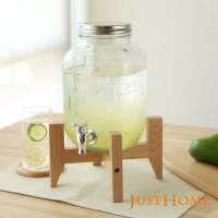 【Just Home】派對玻璃果汁飲料桶3.5L附台灣製木架(飲料桶 果汁桶 派對桶 茶桶)