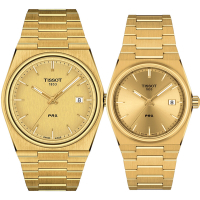 TISSOT 天梭 官方授權 PRX系列 70年代復刻石英對錶 情侶手錶 送禮推薦-金 T1374103302100+T1372103302100