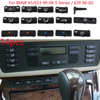 14pcs ABS+PC car air conditioner control switch button For BMW X5/E53 E39 Ac climate control Black Accessories Protector Parts