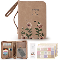 Bible Cover Case Premium Leather Carrying Case with Handle&Zippered Pocket for Standard Size and Bib