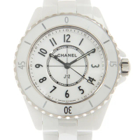 【CHANEL 香奈兒】J12石英陶瓷鍊帶腕表x白x33mm(H5698)